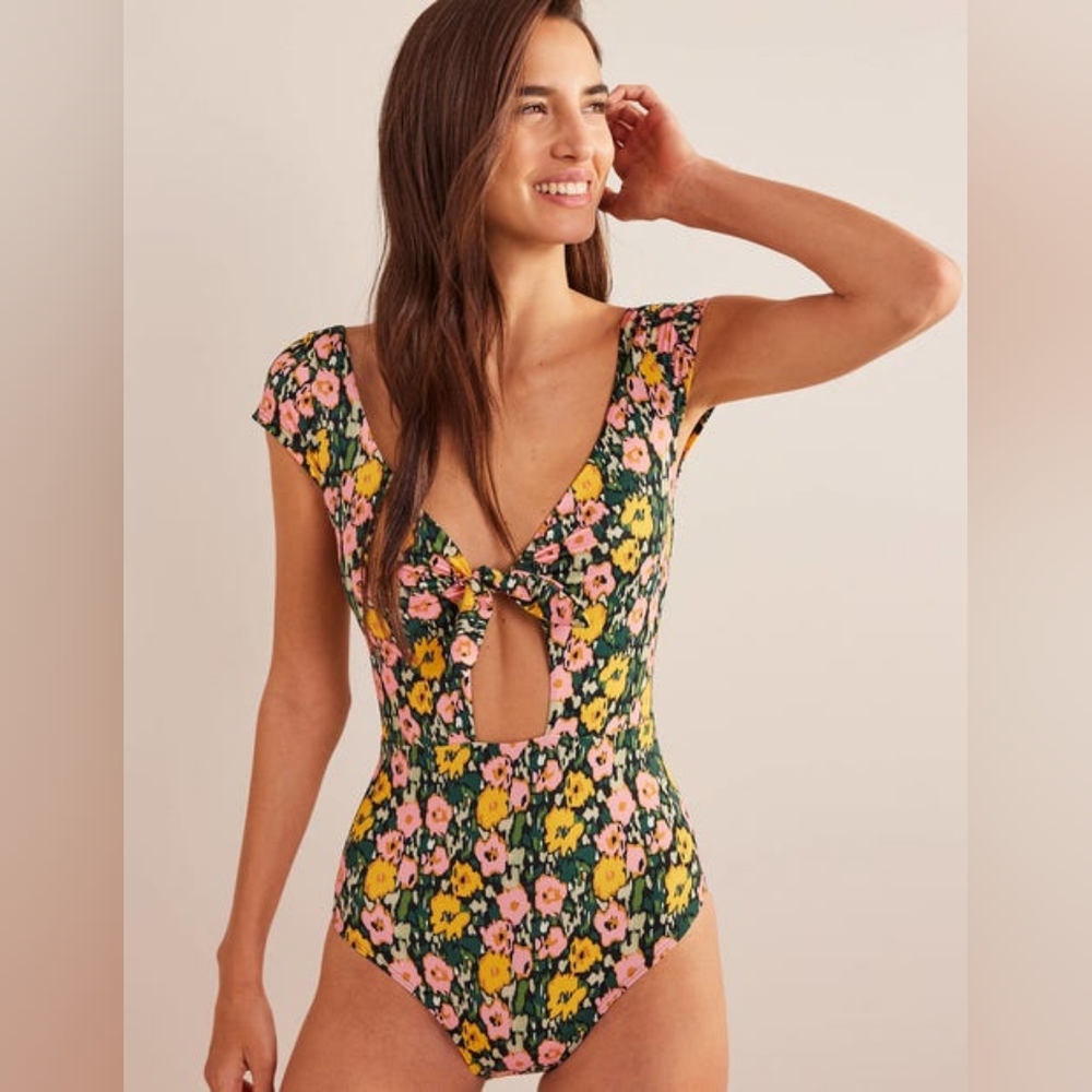 Cap Sleeve, Keyhole, Floral Boden Women's Swimwear